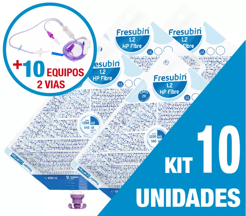 Kit C/10 Unidades Fresubin 1.2 Hp Fibre 1000Ml + 10 Equipos Dupla Via