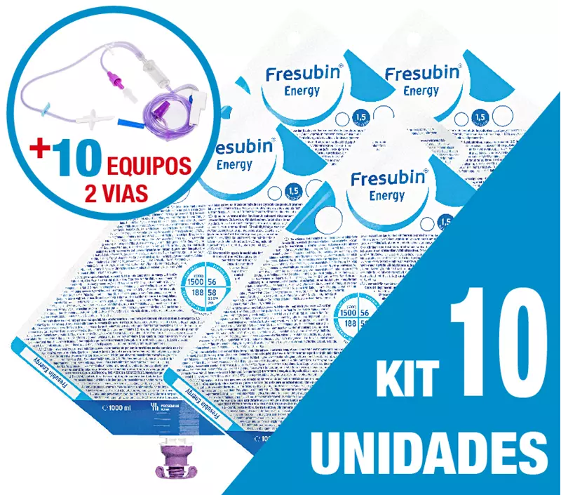 Kit C/10 Unidades Fresubin Energy 1000Ml + 10 Equipos Dupla Via