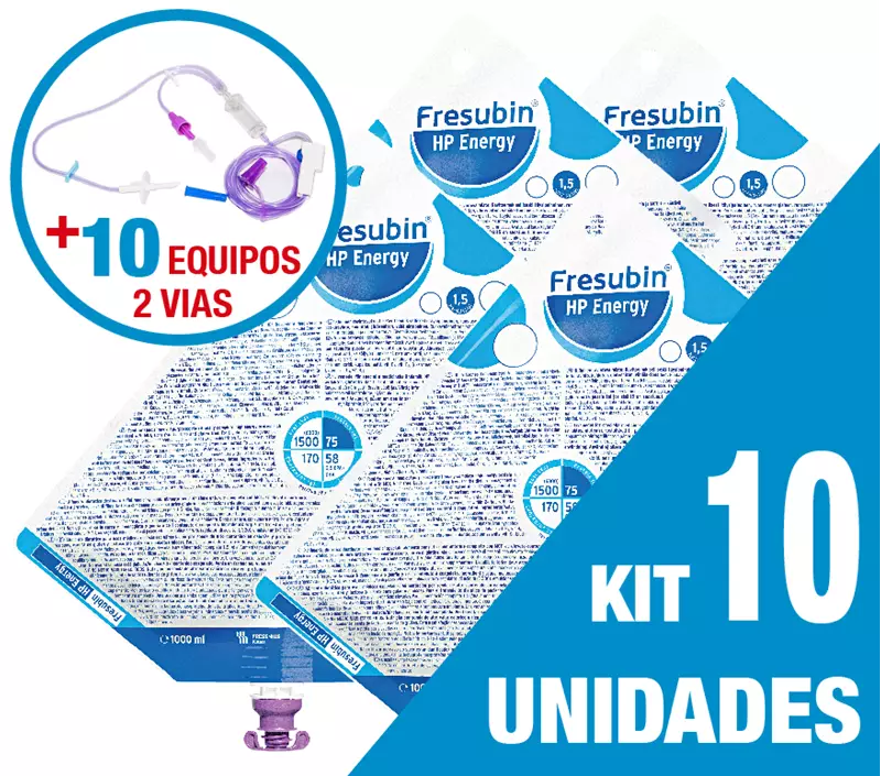 Kit C/10 Unidades Fresubin Hp Energy 1000Ml + 10 Equipos Dupla Via