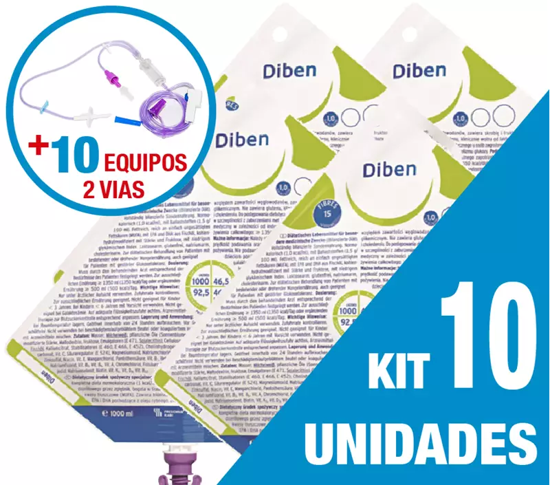 Kit C/10 Unidades Diben 1000Ml + 10 Equipos Dupla Via