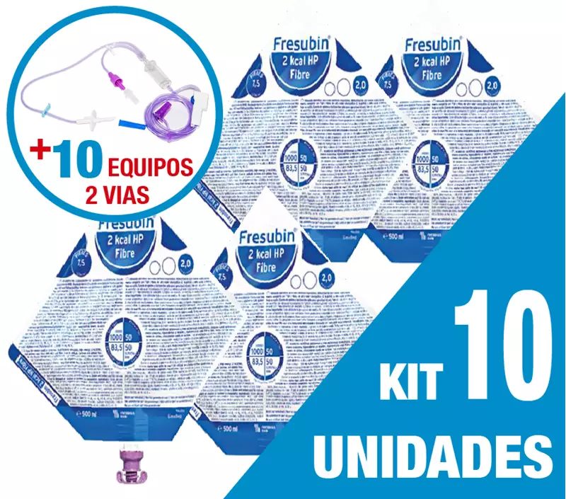 Kit C/10 Unidades Fresubin 2Kcal Hp Fibre Easybag 500Ml+ 10 Equipos Dupla Via
