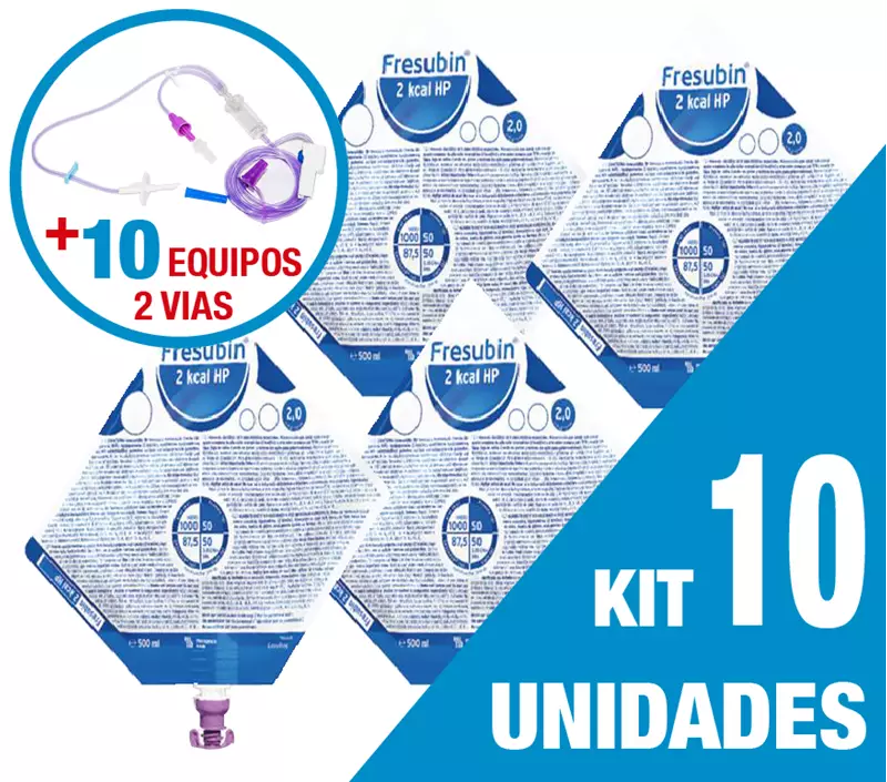 Kit C/10 Unidades Fresubin 2Kcal Hp Easybag 500Ml+ 10 Equipos Dupla Via